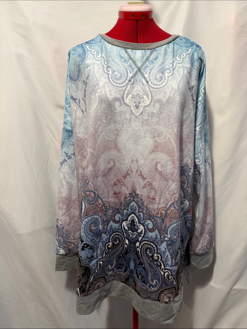 Paisley Ombre Long Sleeve Sweatshirt - Blue & Gray